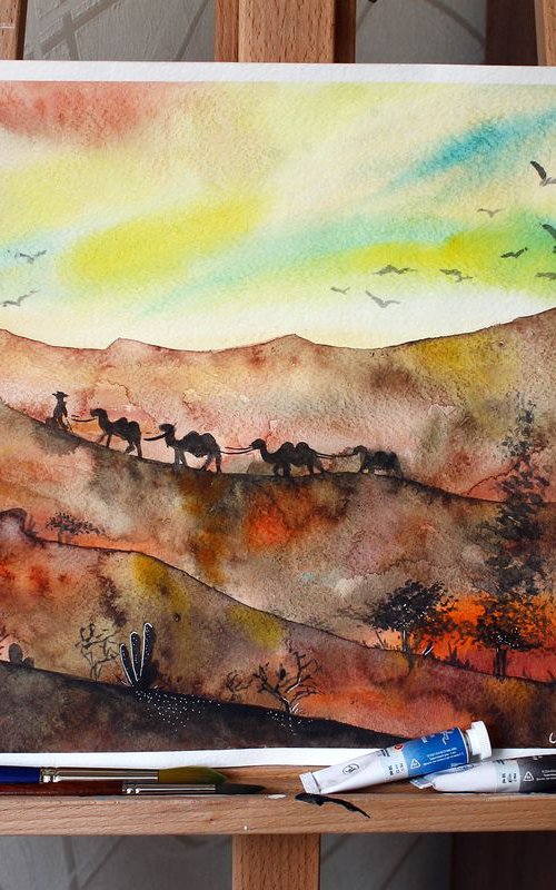 The desert sand and camels #2 by Svetlana Wittmann