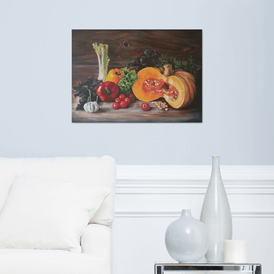 "Delicious still life." still life  liGHt original painting PALETTE KNIFE  GIFT (2016)