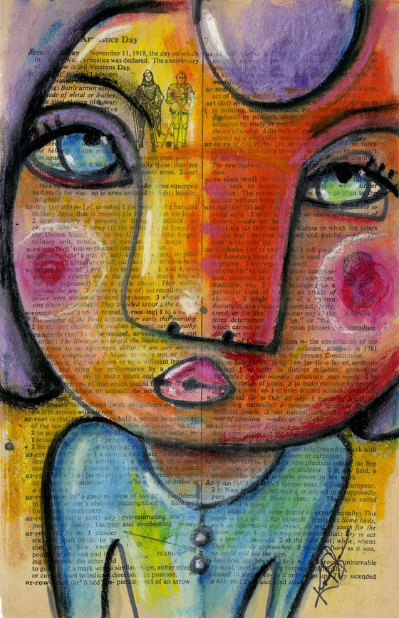 I Feel Pretty 1 - From the Funky Face Series - Mixed Media Collage Painting by Kathy Morton Stanion