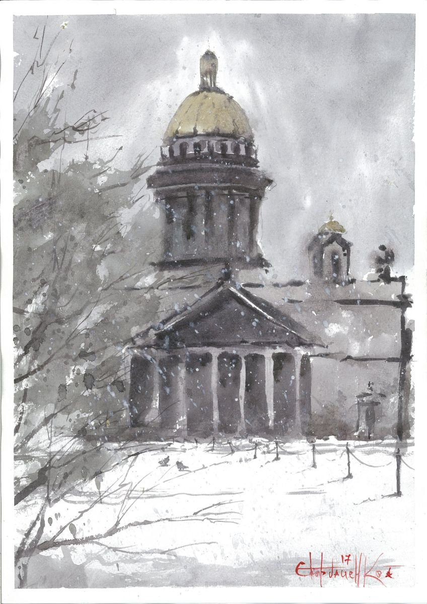 Impressionistic Cityscapes Watercolour By Eugene Gorbachenko, 12 X 17, Saint Petersburg, Original Artwork