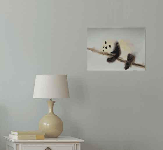 Panda Original Watercolor Painting, Animal Nursery Art, Abstract Wall Art, Bear Illustration