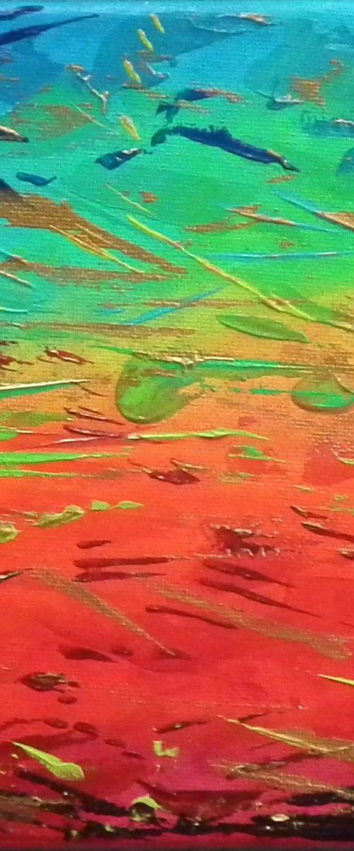 Rainbow Abstract - red, blue and gold by Lisa Mann