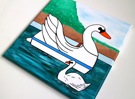 Swan Boat (With Swan) Pop Art Painting on Canvas