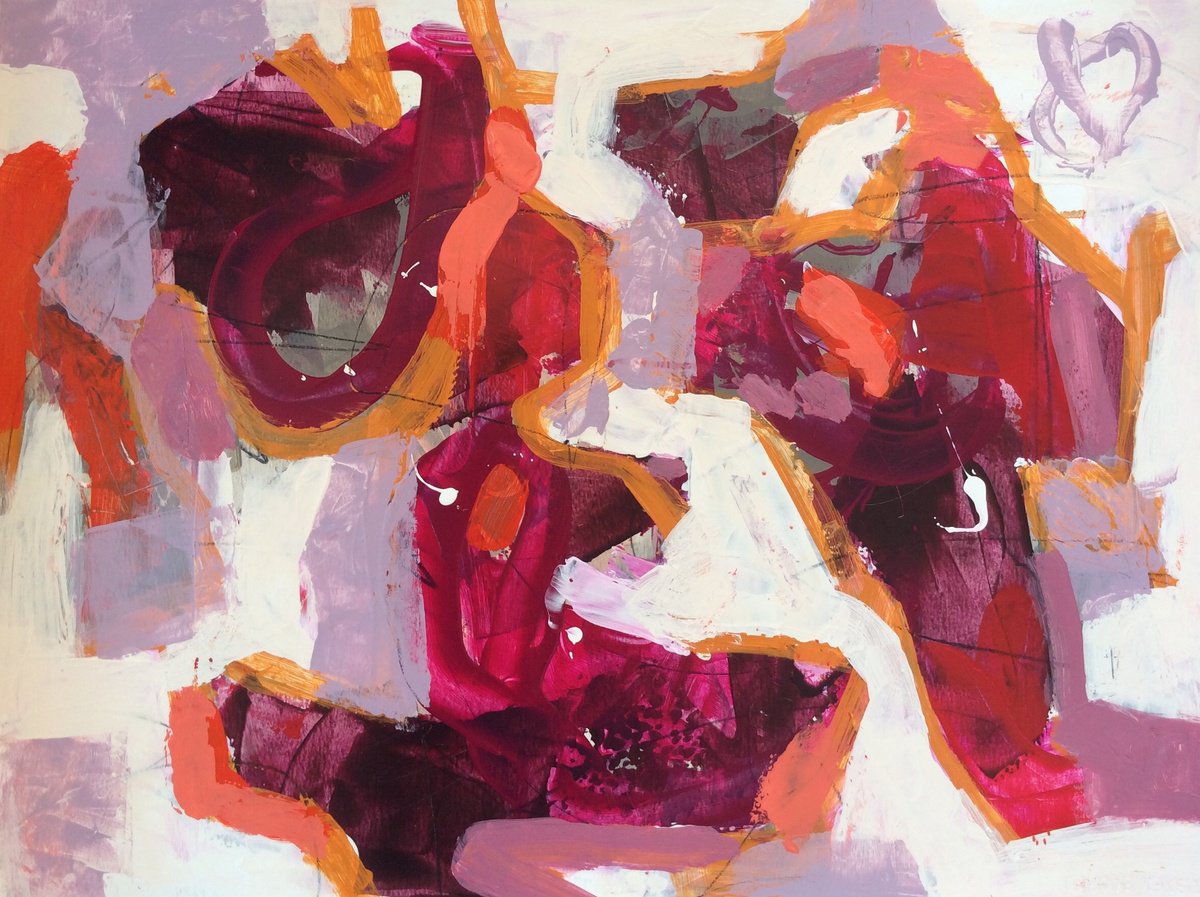 Abstract Acrylic Painting By Linda Coppens, 29 X 22", Floating Vividness, Original Artwork