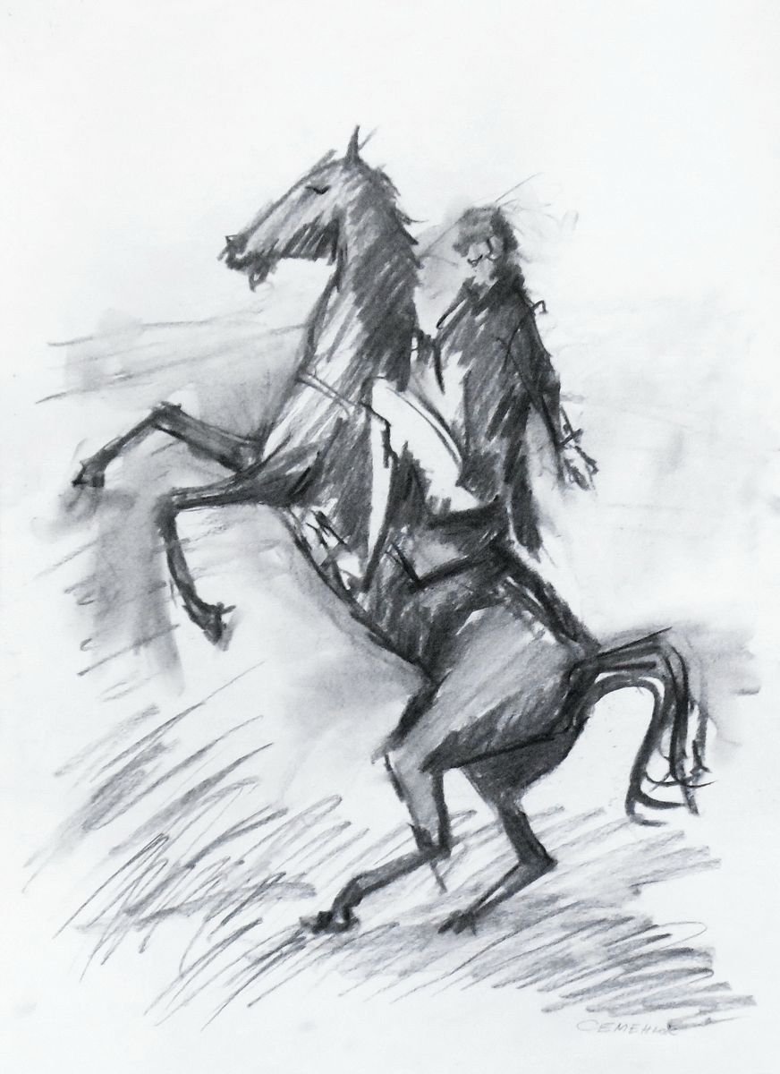 Horseman on a gray horse by Evgen Semenyuk
