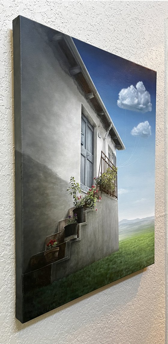 The House on the Hill (surrealist nature clouds blue door)
