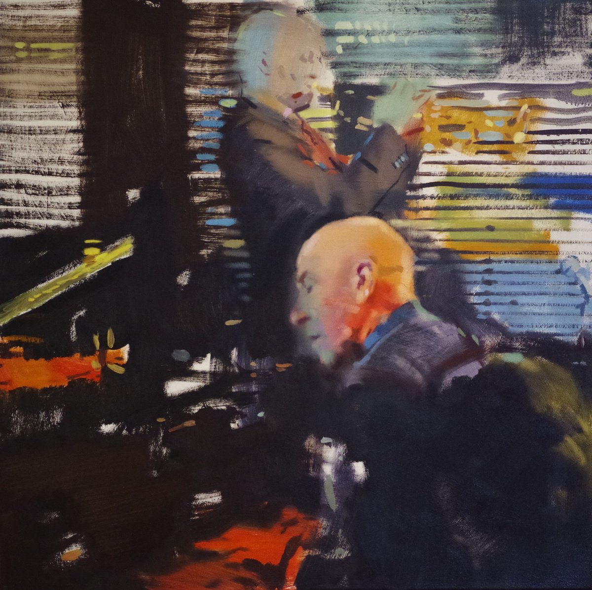 Impressionistic Portrait Oil Painting By Vygandas Doveika, 28 X 28", Jazz Club, Original Artwork