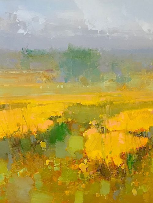 Meadow of Flowers, Landscape oil painting, One of a kind, Signed, Handmade artwork by Vahe Yeremyan