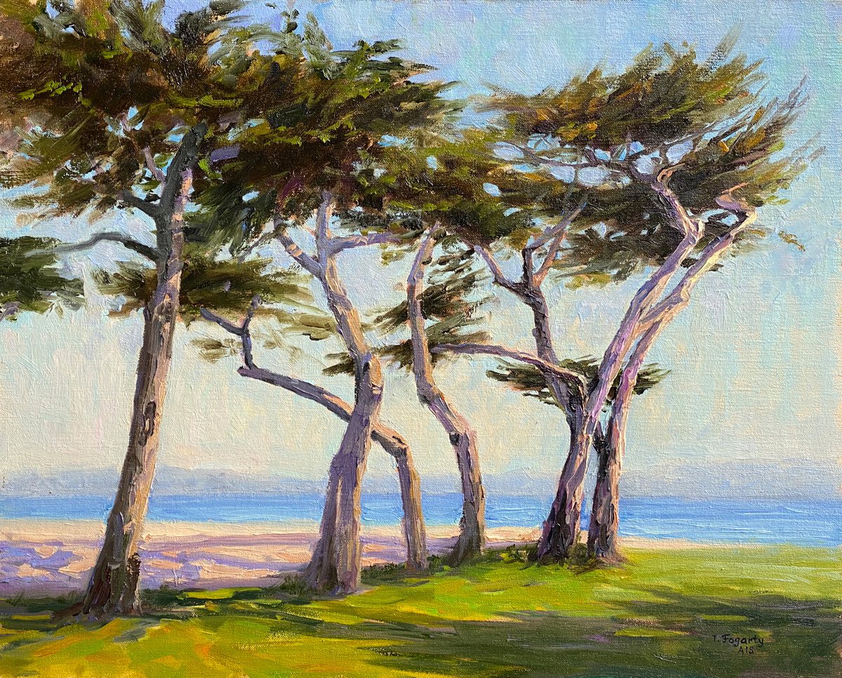 Impressionistic Landscape Oil Painting By Tatyana Fogarty, 20 X 16", Coastal Cypress Swing Landscape, Original Artwork