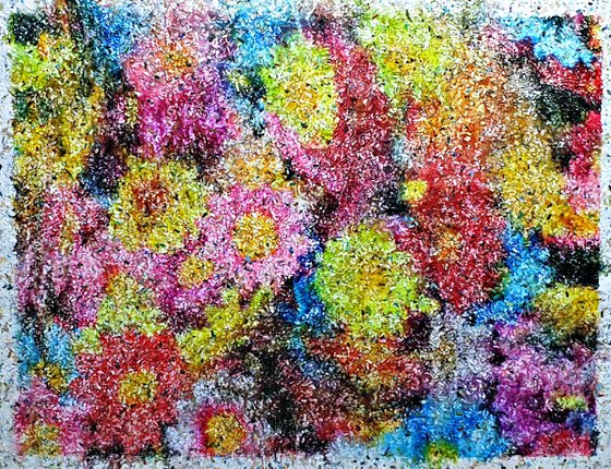 Flowers - 02 - (n.500) - acrylic painting on shredded paper