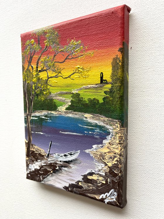 Boat by the Lake on a Mini Canvas