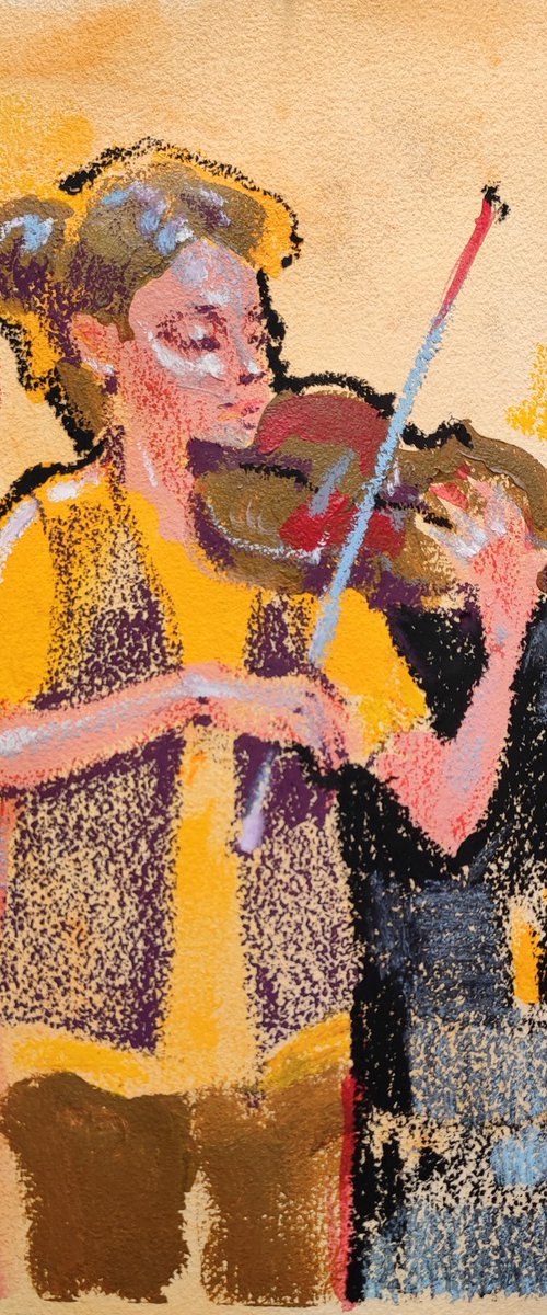 Golden Melody - Oil Pastel Painting by Natalia Miasnikova