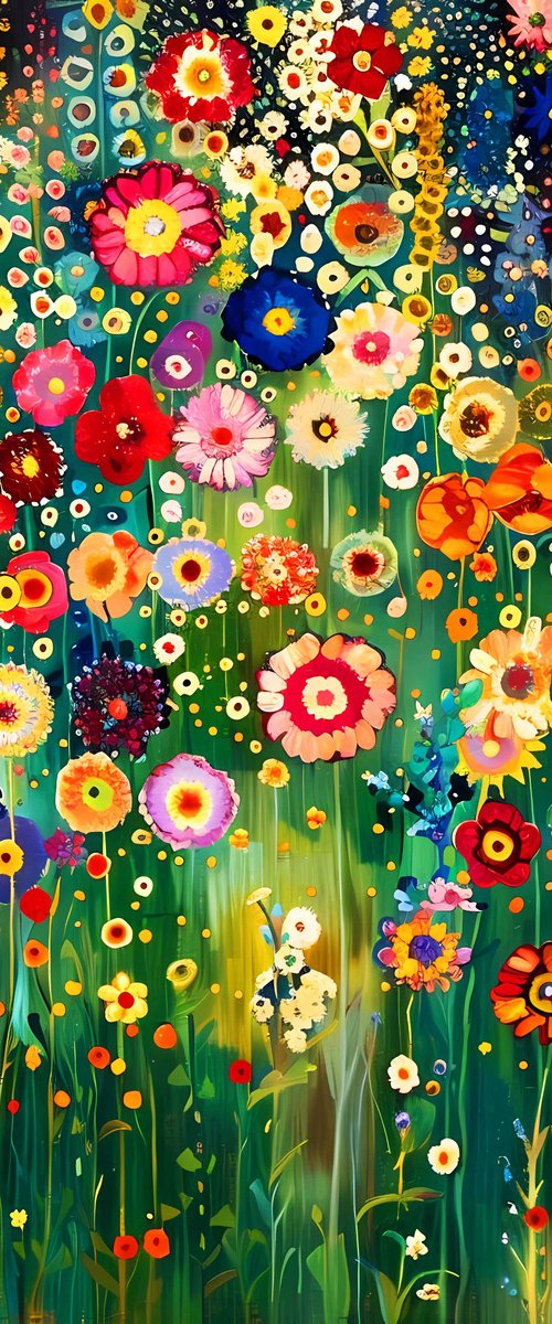 Klimt's garden. Colorful abstract floral painting with vivid flowers by BAST