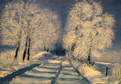 Way home. Winter / ORIGINAL OIL PAINTING by Salana Art Gallery