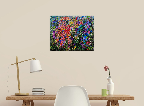 Multi-Colored  Flowers Abstract  - Original Painting