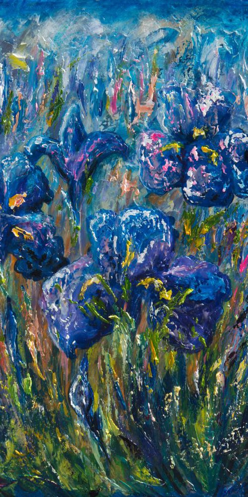 Countryside Irises   Oil painting  with palette knife 20x24 inches by Lena Owens at OLena Art