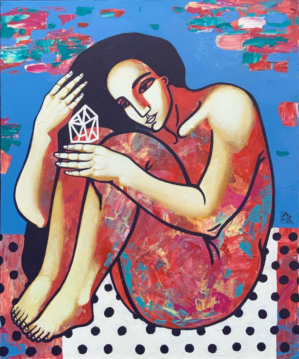 Surrealistic Portrait Acrylic Painting By Elena Tomilova, 20 X 24, Illusion, Original Artwork