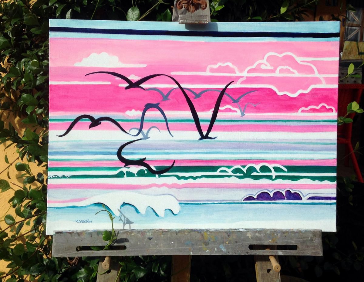 Abstract Oil Painting By Chris Walker, 28 X 20, Homecoming, Original Artwork