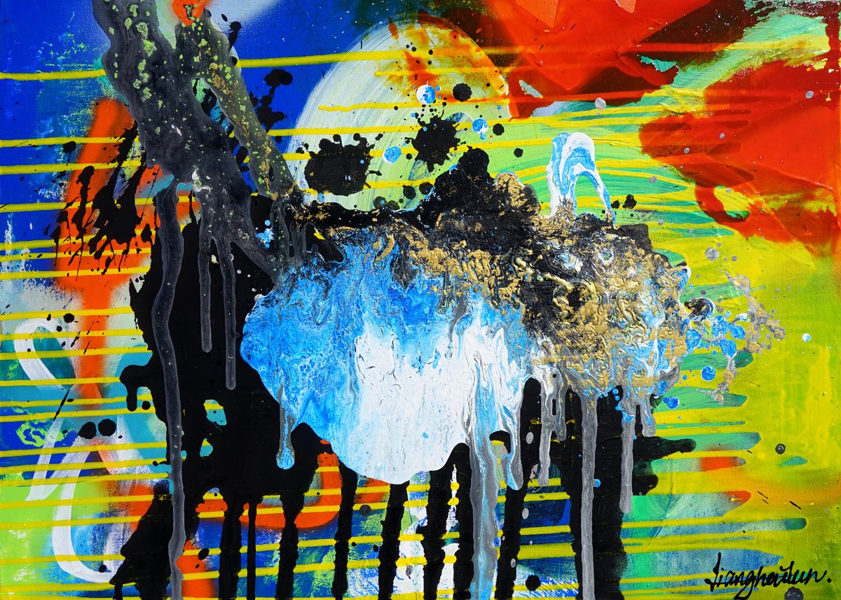 Abstract Acrylic Painting By Liang Hailun, 28 X 20", N°162, Original Artwork