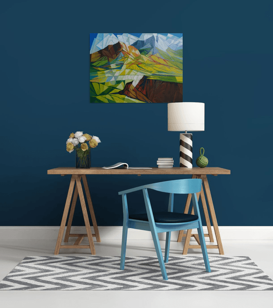 Cubism - Mountains - 2 (60x80cm, cubism, oil painting, ready to hang)
