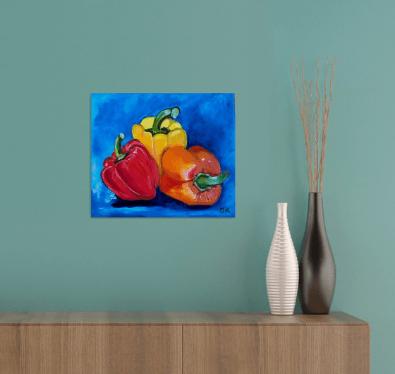 Peppers on turquoise background