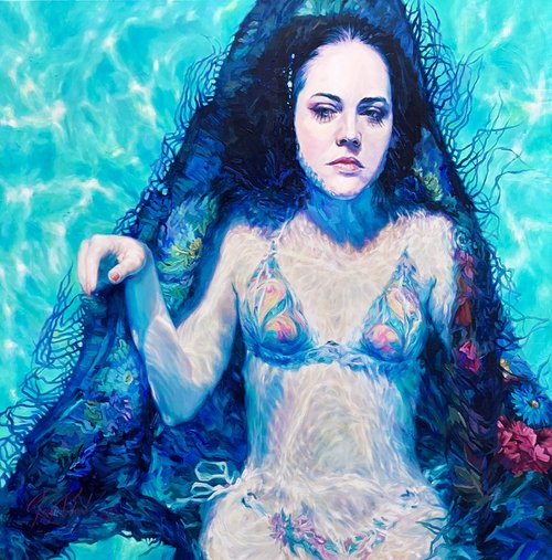 Hope ,Underwater fire Underwater art, underwater kiss, Swimmer Underwater Canvas, Abstract Wall Art, Swimming Art, Sun Rays, seascape art by Lesja Rygorczuk