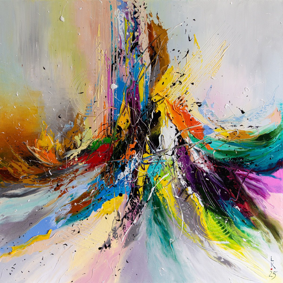 Abstract Oil Painting By Liubov Kuptsova, 24 X 24", Chakra Dance, Original Artwork