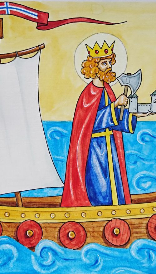 The Saint Olaf on boat. Watercolor by Svetlana Vorobyeva