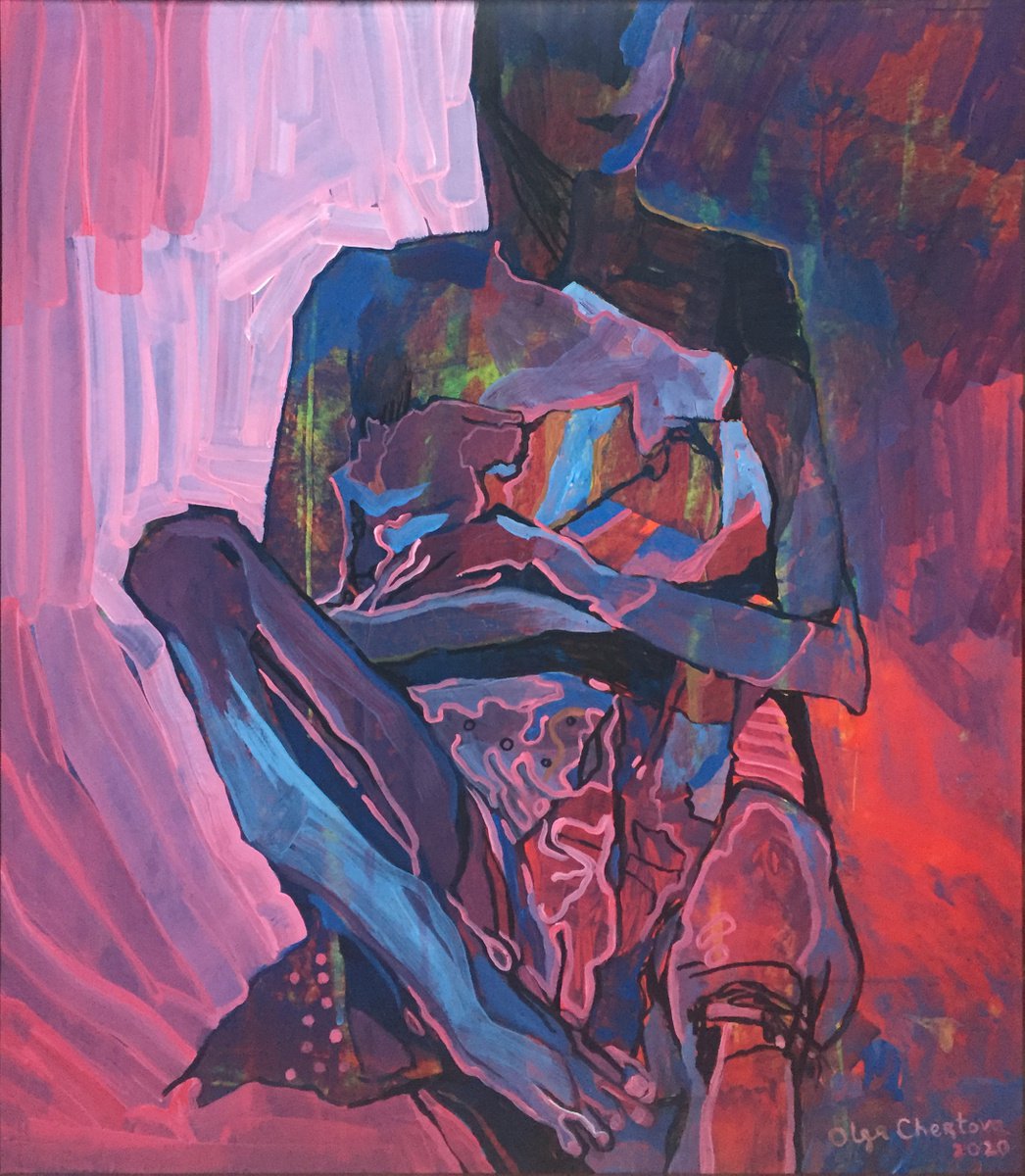 beautiful Girl nude in drapery figurative painting abstract wall art by Olga Chertova