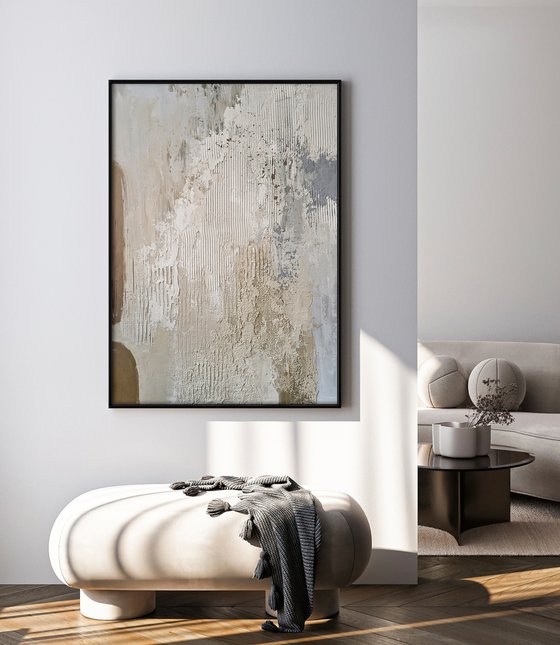 "Fjord 4" Blue brown cream abstract art
