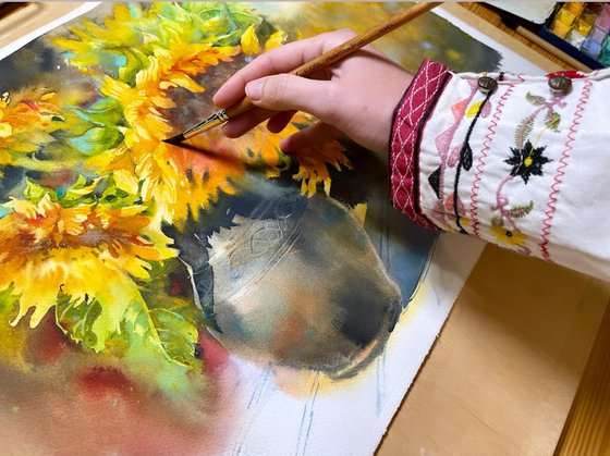 Sunflowers in a jug