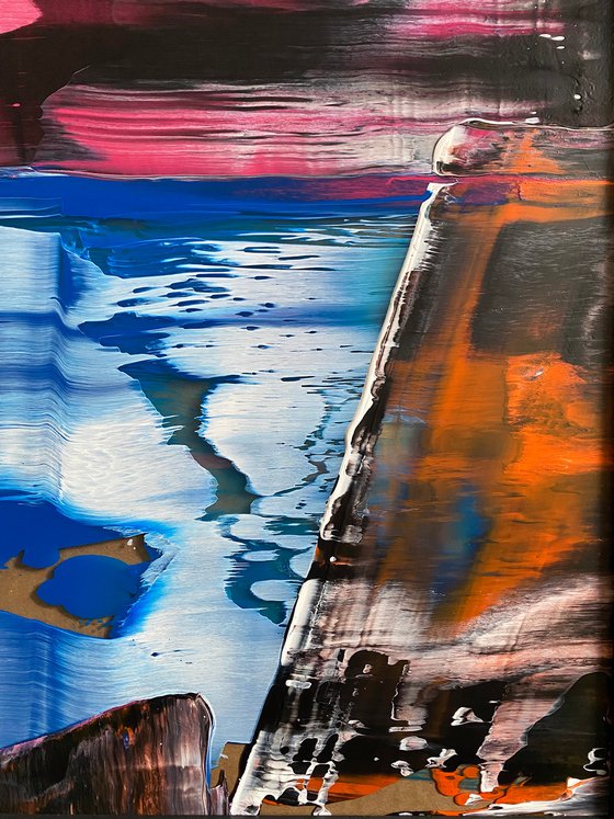 "Push It Real Good" - Original PMS Abstract Acrylic Painting On Plexiglass, Framed - 26" x 26"