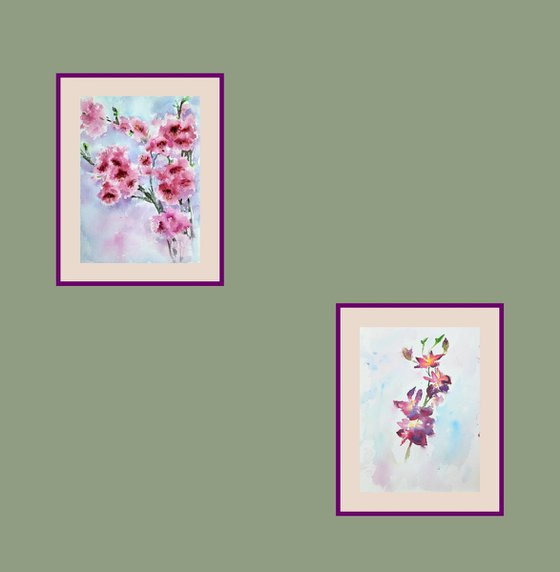 Purple Orchids and Pink Sakura Set of two