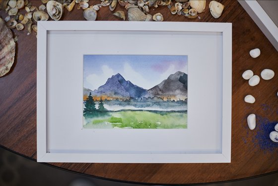 The silence of the mountains. Original watercolor painting, handmade.