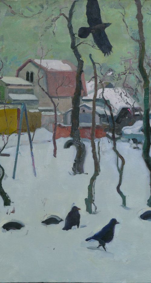 Rooks on snow by Victor Onyshchenko