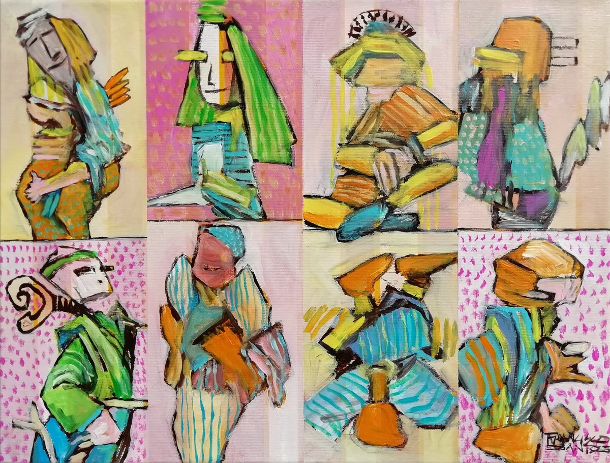 Expressive Portrait Acrylic Painting By Francisco Santos, 16 X 12, Juno 1, Original Artwork