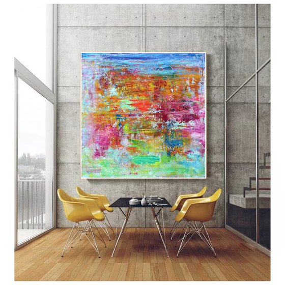Extra large 200x200 abstract painting  " One joyful day"