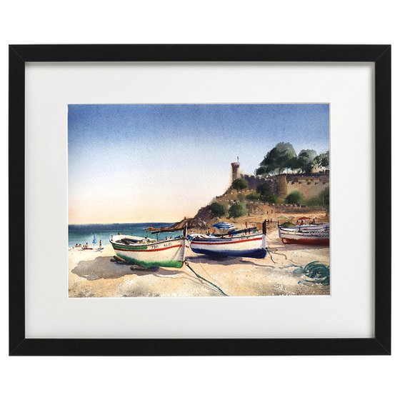 Boats on the beach in Tossa del Mar, Spain