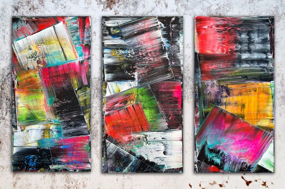 "Screaming In Color" - Save As A Series - Original PMS Xt Large Abstract Acrylic Painting Triptych On Canvas - 72" x 48"