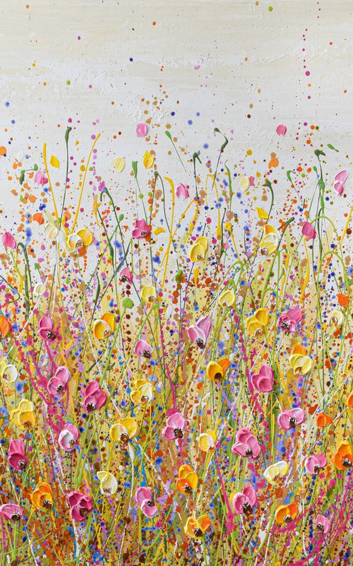 Bright Yellow Meadow - Wildflower Field Textured Painting by Olga Tkachyk