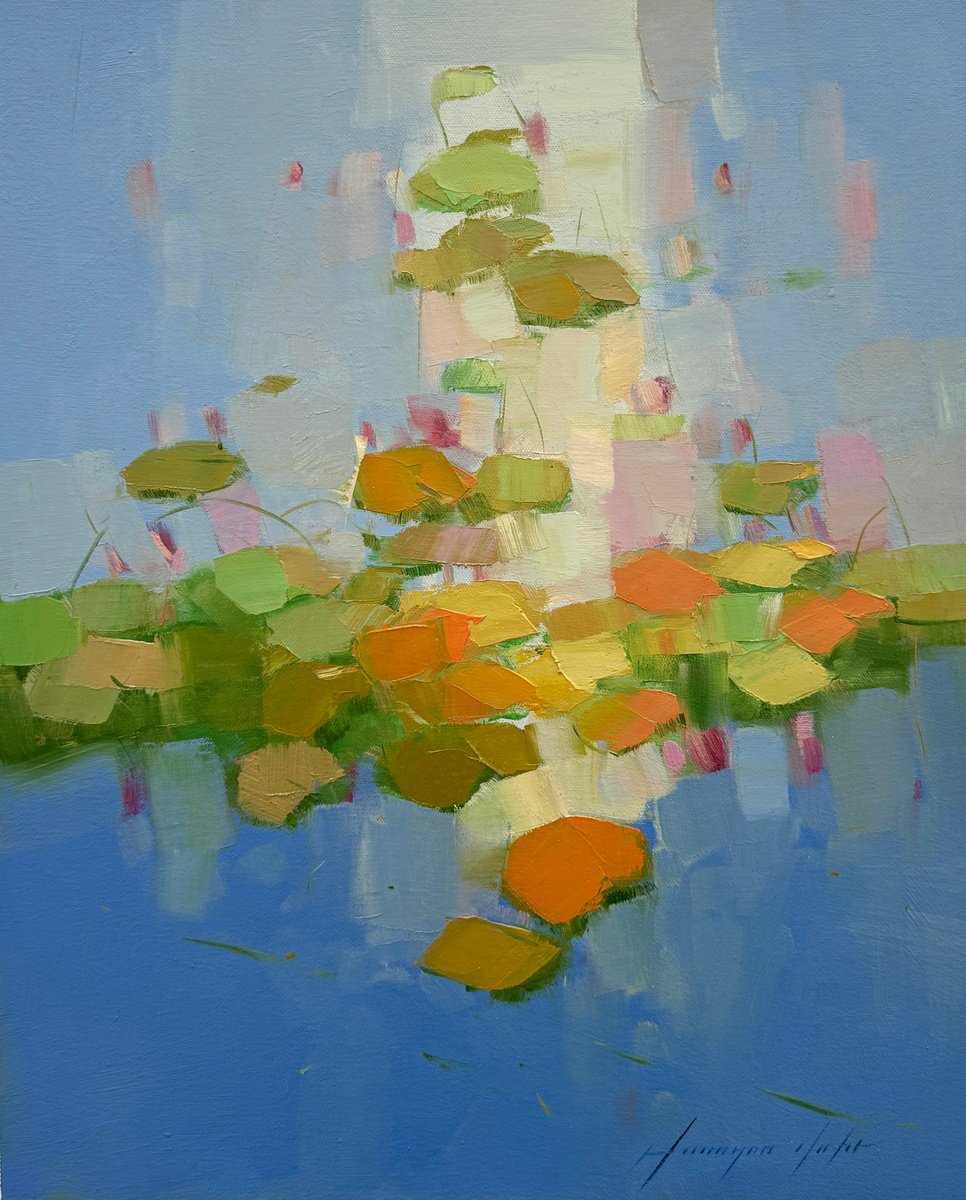 Impressionistic Landscape Oil Painting By Vahe Yeremyan, 16 X 20", Waterlilies, Original Artwork