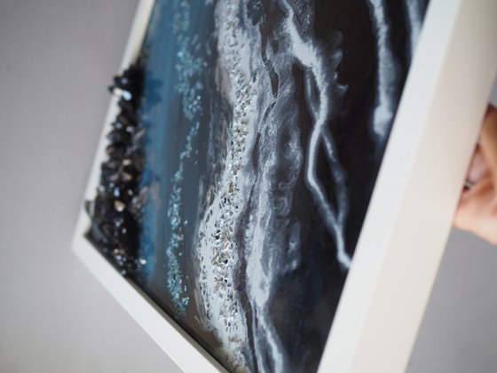 Precious crystals - original 3d volumetric abstract resin artwork with frame
