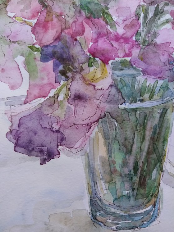 Sweet pea.  Original watercolour painting 2021