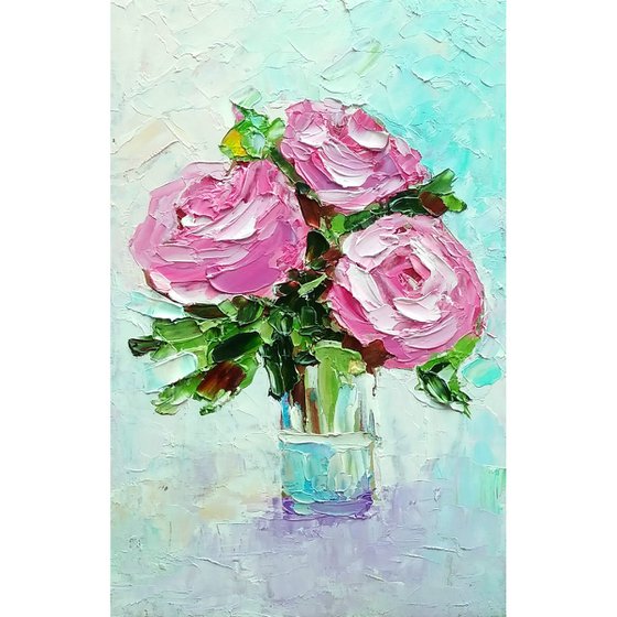 Red Roses Painting Original Art Small Oil Artwork Flower Wall Art Floral Mini Oil Painting
