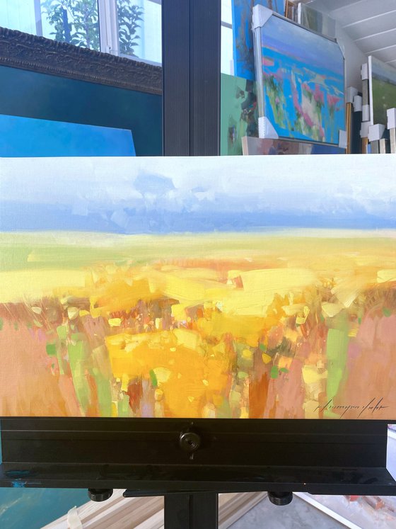 Yellow Field, Original oil painting, Handmade artwork, One of a kind