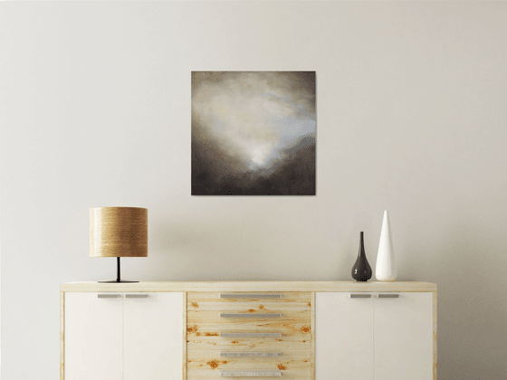 Soft gray hills 50X50 cm - abstract style original oil painting glazing medium gift modern urban art office art home design decor gift idea (2020)