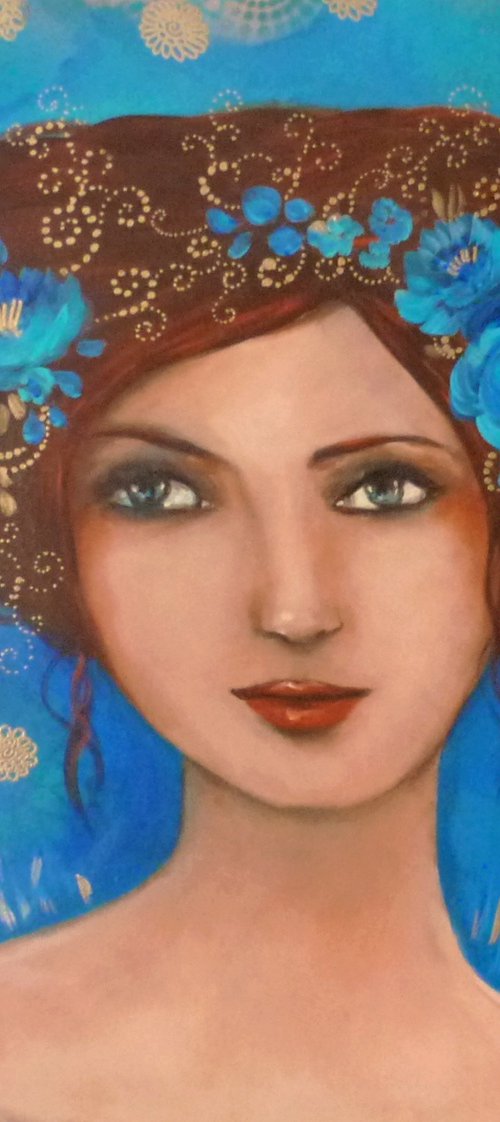 Reserved for Stacy The blue muse 60 x 81 cm by Loetitia Pillault
