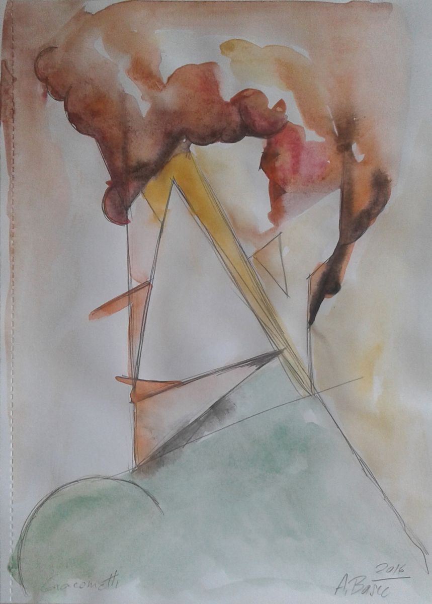 Geometric Portrait Watercolour By Aleksandar Basic, 8 X 12, Alberto Giacometti, Original Artwork