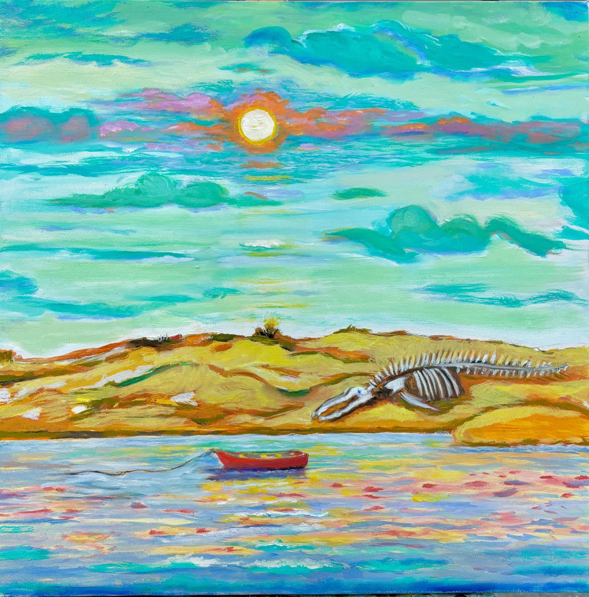 Expressive Landscape Oil Painting By Susan Stewart, 24 X 24", "Relics", Original Artwork