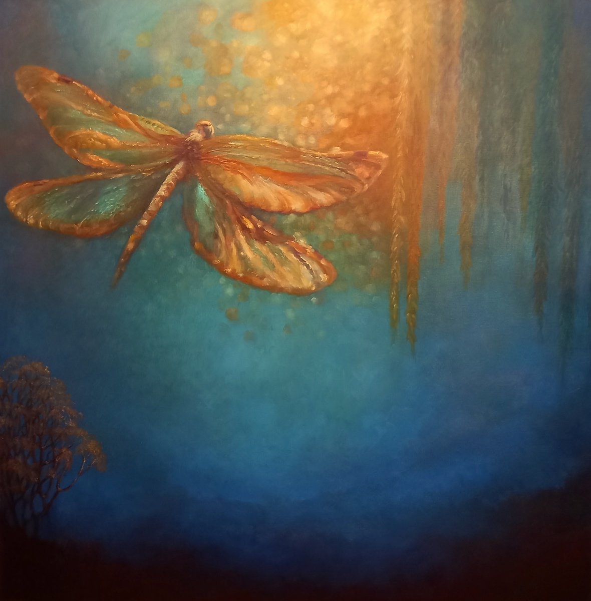 Impressionistic Botanical Oil Painting By Lee Campbell, 31 X 31", La Libellule, Original Artwork